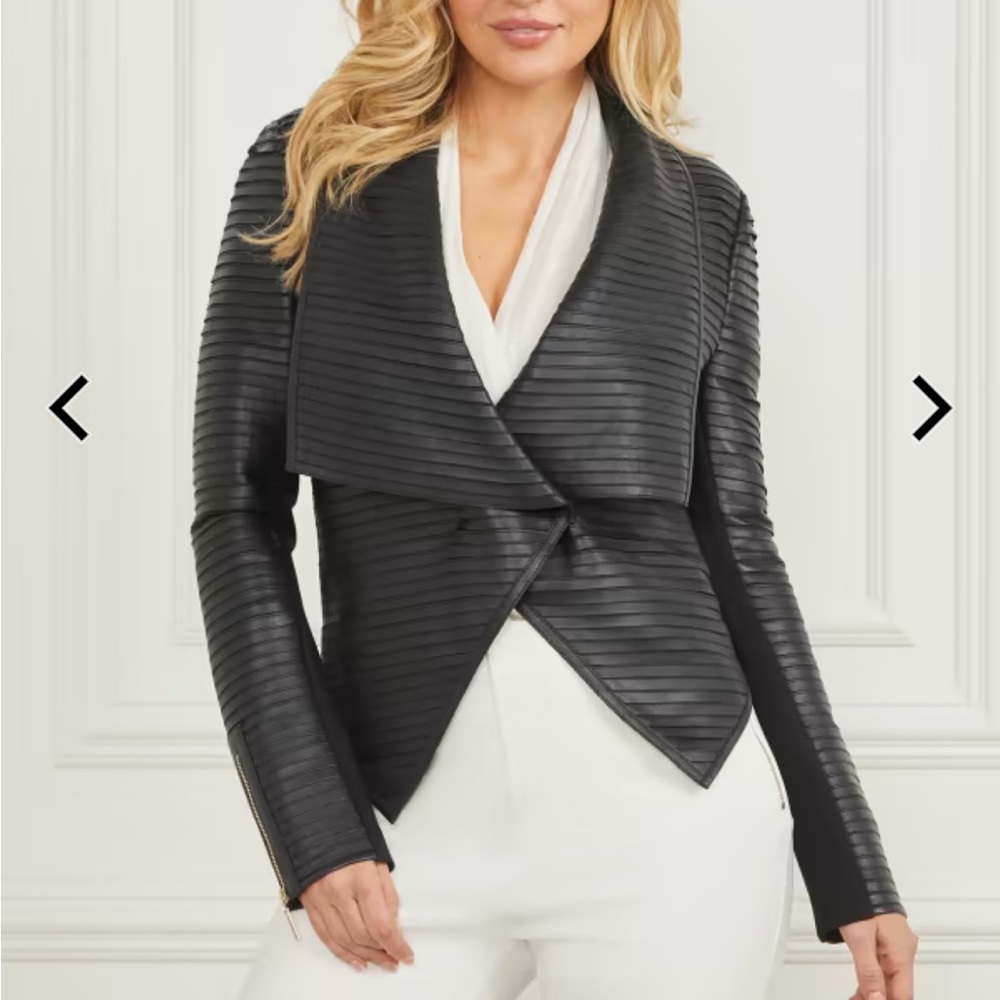 NWOT Marciano Sz 0 Shayna Genuine Leather Jacket Black